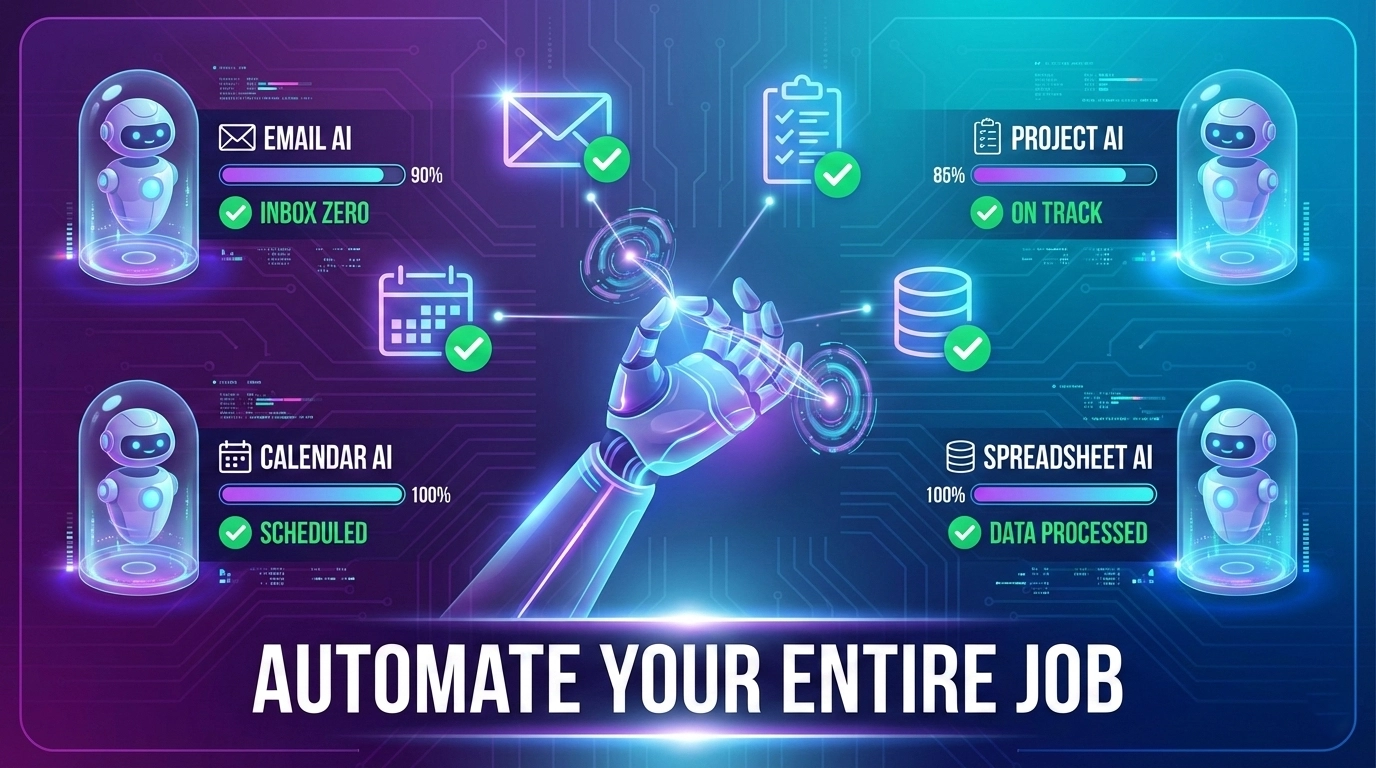 Agentic AI dashboard showing autonomous agents automating email, calendar, and project workflows in real-time